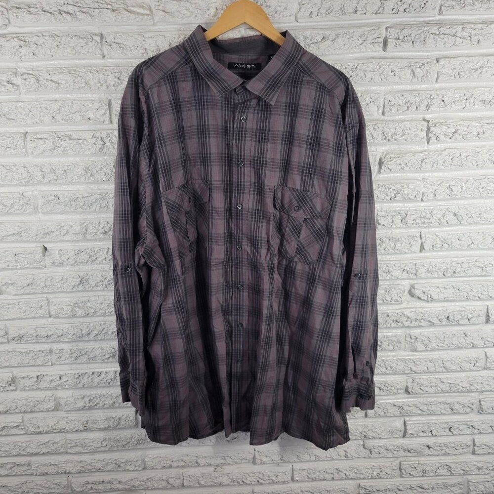 Axist Mens Shirt 4X Long Roll Tab Sleeve Gray Plaid Collar Button Up PLA16E